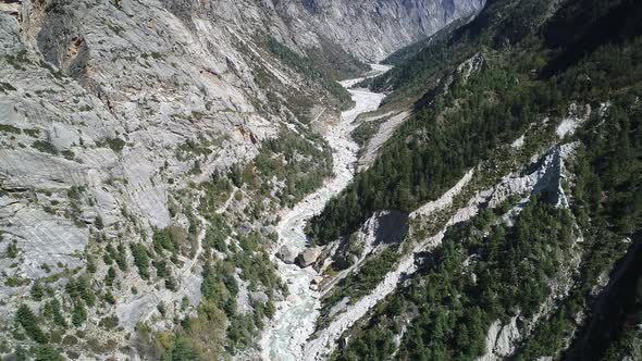 Gangotri valley in the state of Uttarakhand in India seen from the sky