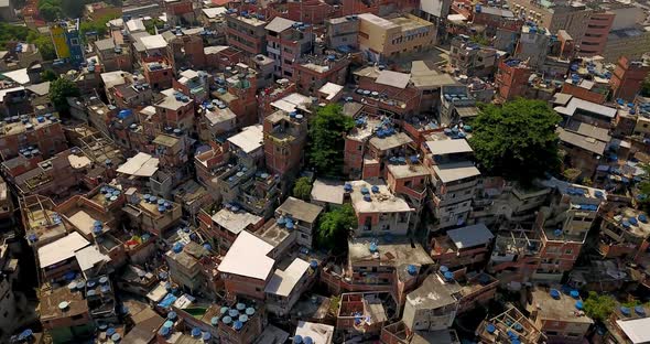 Aerial top view of a Brazilian Favela In Rio de Janeiro, Brazil. 4K