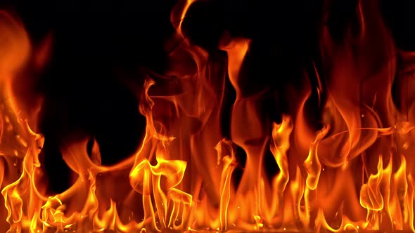 Fire Flames in 1000Fps Super Slow Motion Isolated on Black Background