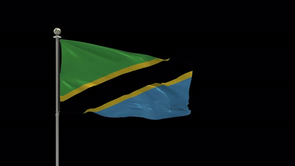 Tanzania Flag Pole Looping  Animation Include Alpha Channel