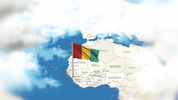 Guinea Map And Flag With Clouds