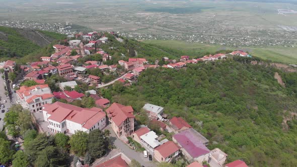 Aerial view of beautiful city of love Sighnaghi. Georgia 2019 spring