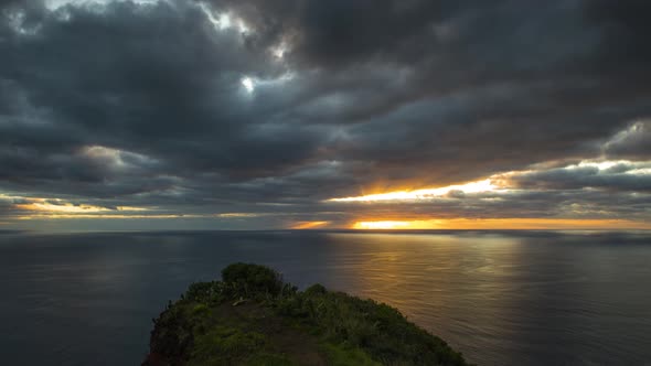 Sunset Timelapse with Heavy Clouds Moving Above a Coast in Madeira Portugal