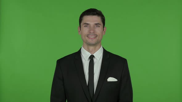 Cheerful Young Businessman Smiling, Chroma Key