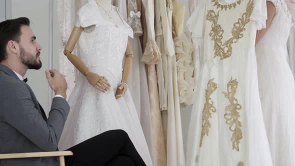 Happy Bride and Groom in Wedding Dress Prepare for Married in Wedding Ceremony