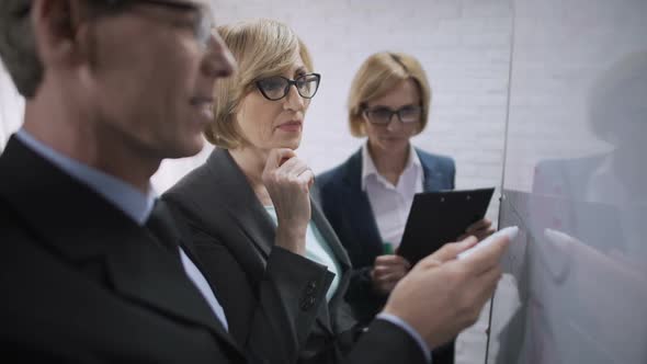 Male and Female Talking, Business Meeting of Partners at Office, Gender Equality