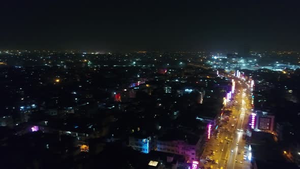 New Delhi city by night in India seen from the sky