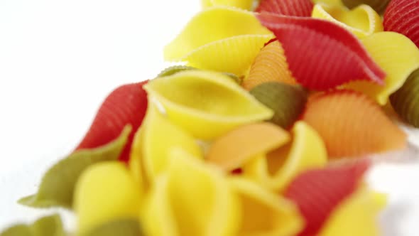 Colorful pasta on white background