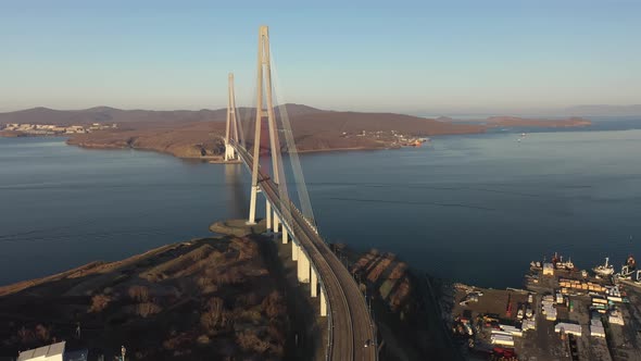 Aerial View of the Russian Bridge at Sunrise