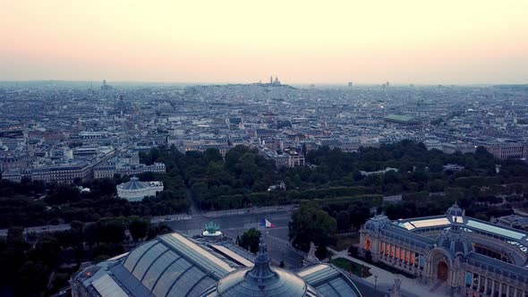 Sunrise at Grand Palais, Paris, France, Revealing aerial view of City In morning. Peaceful and wonde