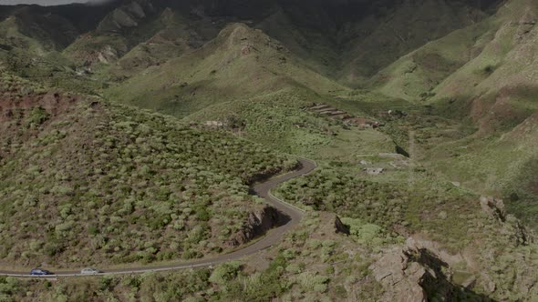Aerial survey above the road in Tenerife, Canary islands