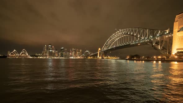 ultra wide angle sydney harbour night time panning time lapse