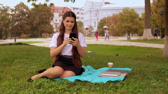 Girl Using Smartphone Outdoors  Video Prores