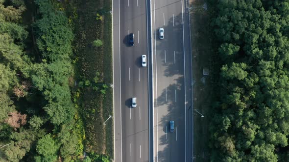 Traffic on a Suburban Expressway  Aerial Drone View