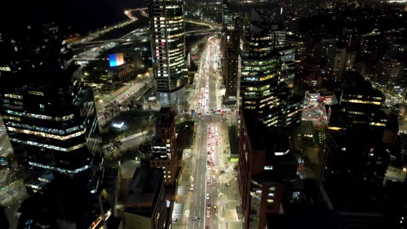 Night scape of downtown Santiago Metropolitan Region of Chile.