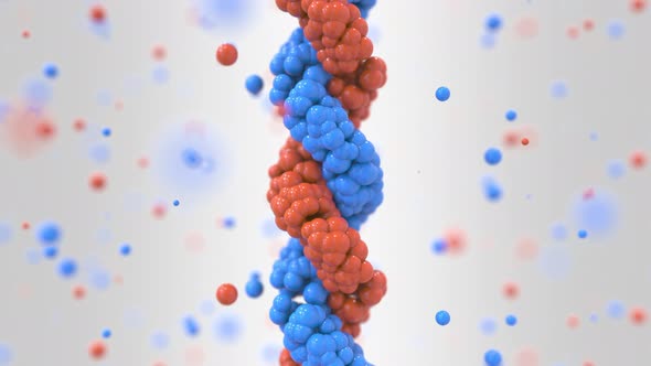 Red and Blue DNA Helix and Particles