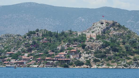 Ancient Village of Simena, Near Kekova Island. Antalya Province, Turkey. Shooting From Moving Yacht.