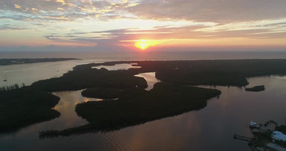 Sunset Over the Atlantic Ocean and Aerial View of Jupiter Island