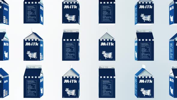 Fun Positive Cow Image On Milk Carton Rotating In Bright White Background