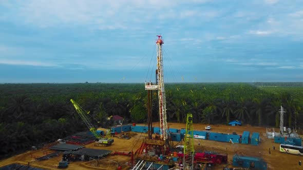 Cinematic Drone Shot of Onshore Drilling and Workover Rig structure and Rig equipment for oil explor