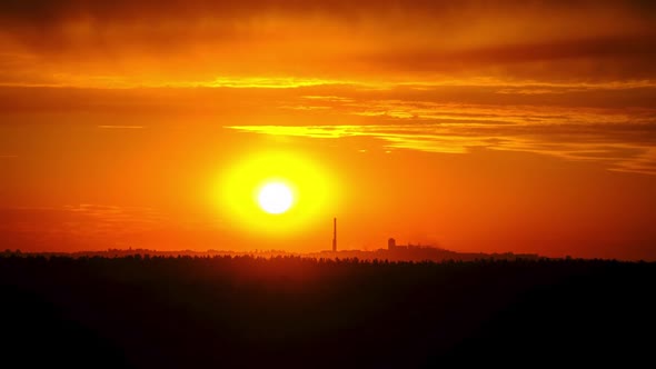 Orange Sunset in the Sky Time Lapse Amazing Colors of Setting Sun at Evening