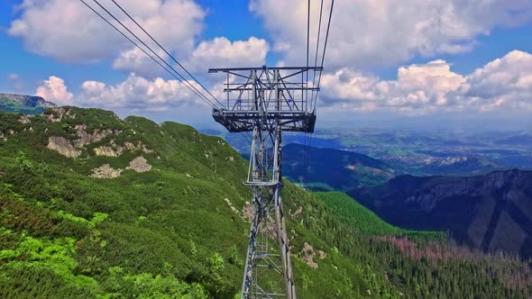 Travel by cable car from Kasprowy Wierch to Kuznice, Tatra mountain, Poland