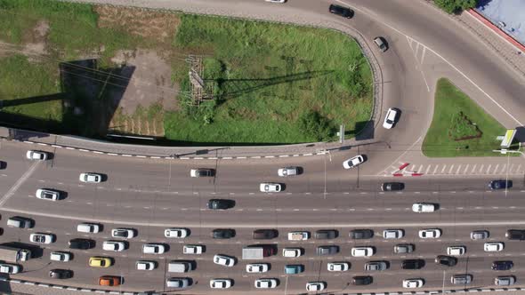 Transport Aerials  Top Down View of Freeway Busy City Rush Hour Heavy Traffic Jam Highway Bridge