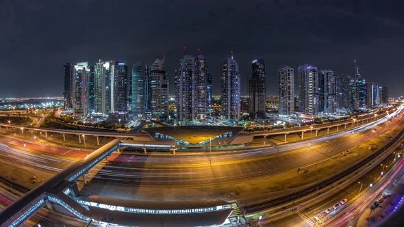 Aerial Top View to Sheikh Zayed Road Near Dubai Marina and JLT Timelapse Dubai