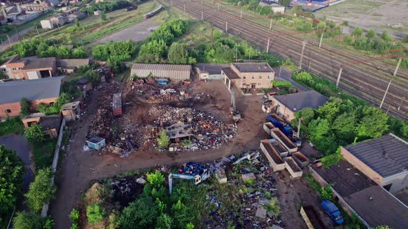 Aerial Top View of the Large Logistics Park with Factories