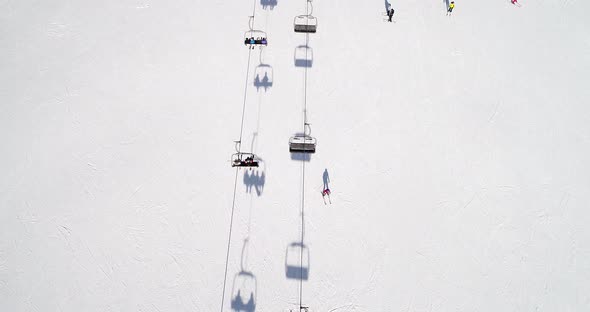 Aerial View of the Ski Resort in Mountains at Winter