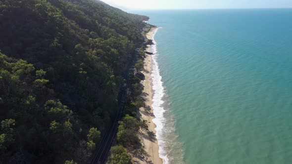 Captain Cook Highway aerial with beach coastline, Far North Queensland, Australia