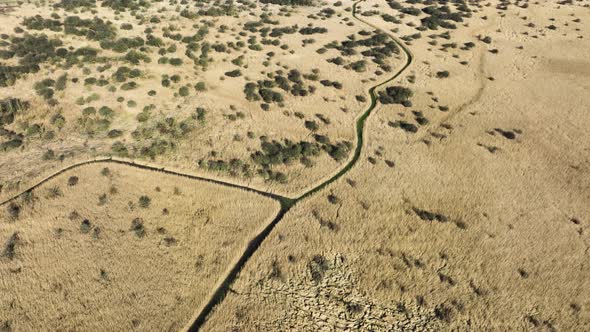 Redland and marshland in Oostvoorne, Netherlands, high altitude aerial view