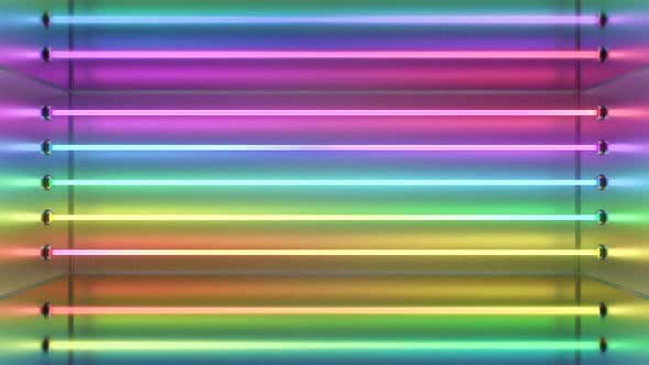 Fluorescent Rainbow Neon Light Tubes Glowing Spectrum 3D Laser Beams - 4K