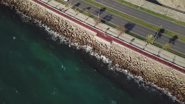 Aerial View Of Coastline Along And Highway