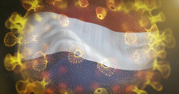 Netherlands Flag with Coronavirus Microbe 