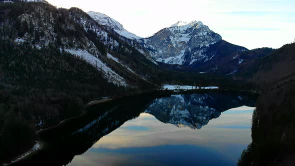 Beautiful view on the lake langbathsee and mountains drone video