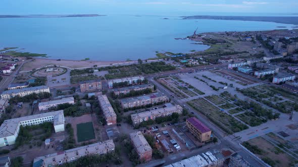 Drone View of a Small Town on the Lake Shore