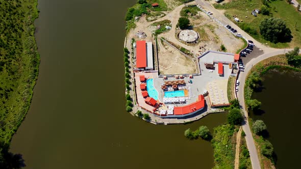 Aerial view of swimming pool outside