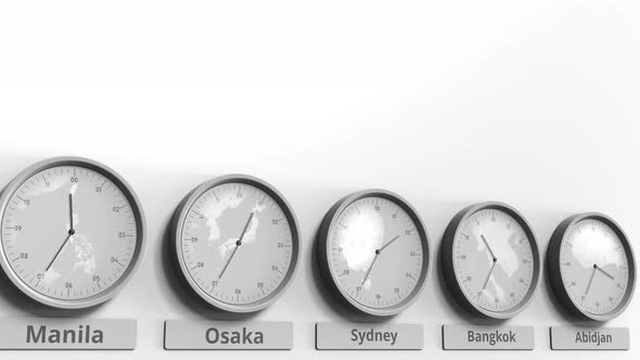 Round Clock Showing Sydney Time Within World Time Zones