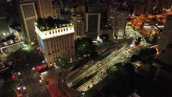 Night scape downtown Sao Paulo Brazil. Night city landscape of downtown district