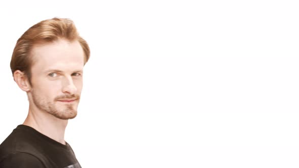 Young Handsome Man Fooling Passing By Over White Background