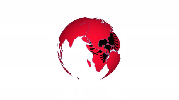 Albania Flag 3d Planet Animated White Background