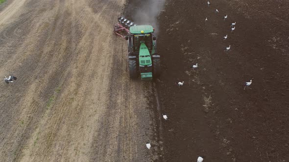 Agricultural Tractor Plows A Big Field