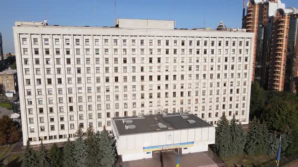 The Building of the Central Election Commission of Ukraine in Kyiv. Aerial. Slow Motion