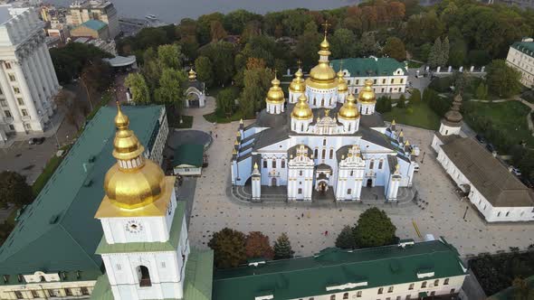 St. Michael's Golden-Domed Monastery in Kyiv, Ukraine. Slow Motion, Kiev