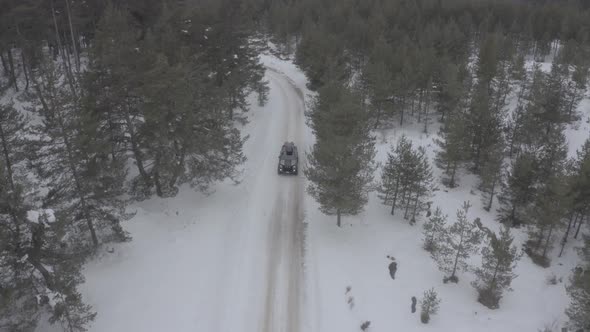 Snowy road Aerial