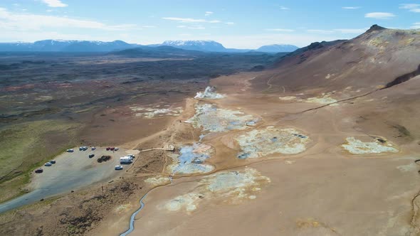 Hverir Geothermal Area and Mountains. Iceland. Aerial View