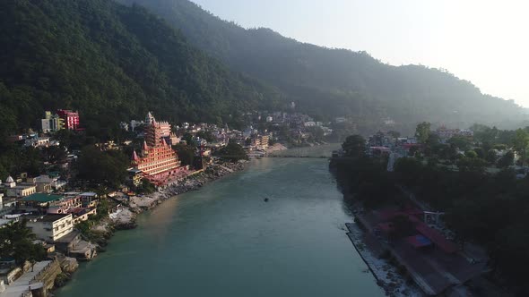 City of Rishikesh state of Uttarakhand in India seen from the sky