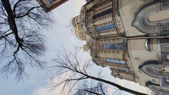 The Golden Dome of the Cathedral of Lieutenant Schmidt on a Clear Winter Frosty Day Orthodox Church