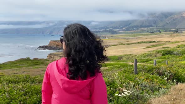 Asian Woman Hiking In Big Sur California